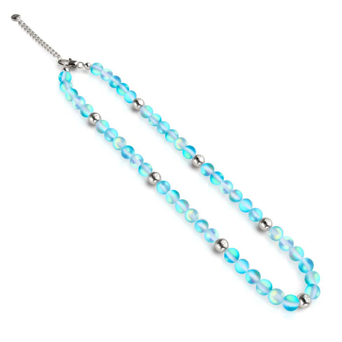 Aigue-marine | Argent | Collier de déclaration de verre de sirène